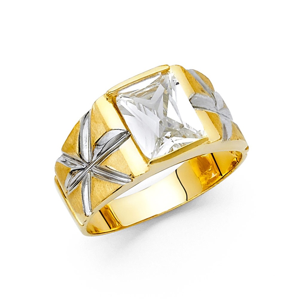 14K Yellow Gold CZ Men's Ring